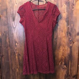 Express Maroon Lace Fit and Flare Dress